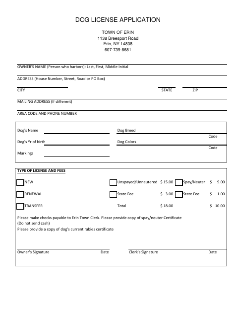 First page of the Dog License Application
