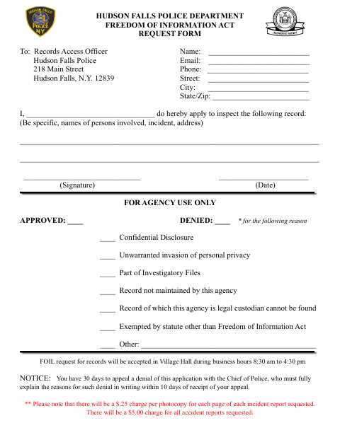 First page of the Freedom of Information Act Request Form