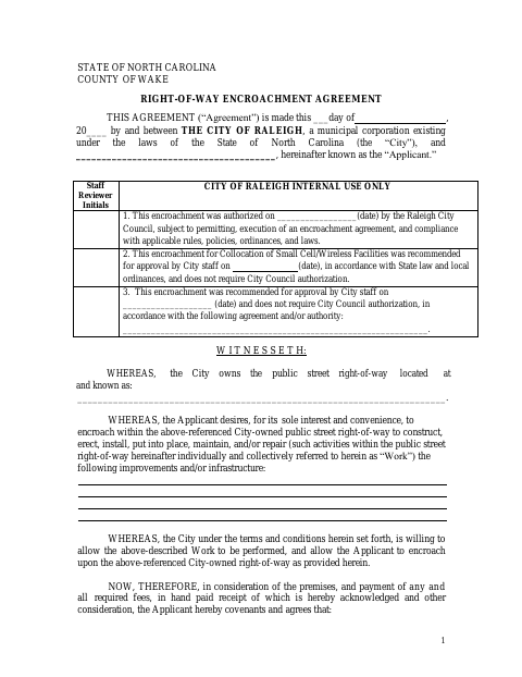 First page of the Right-of-Way Encroachment Agreement