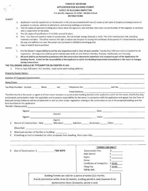 First page of the Building Permit Application