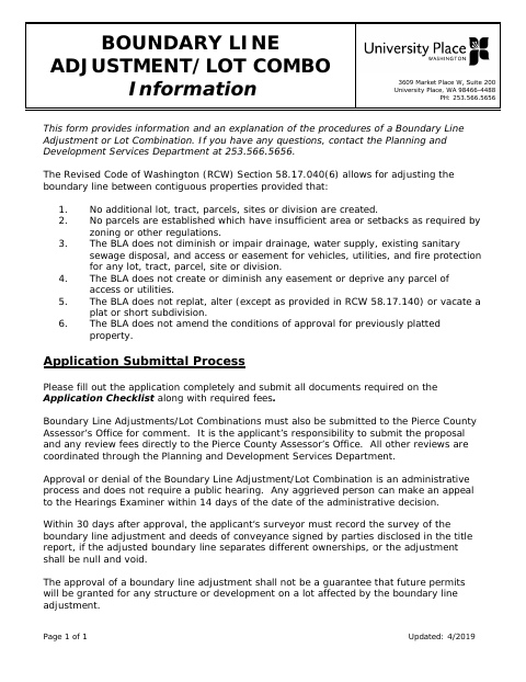 First page of the Boundary Line Adjustment And Lot Combination Application