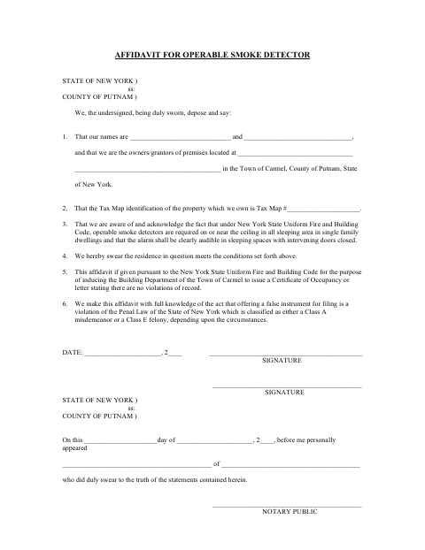 First page of the Affidavit for Operable Smoke Detector