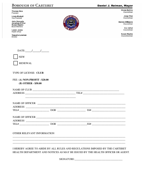 First page of the Club License