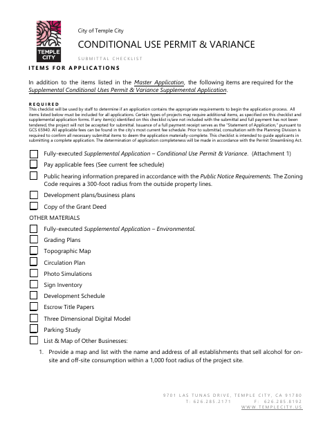 First page of the Conditional Use Permit & Variance Submittal Checklist