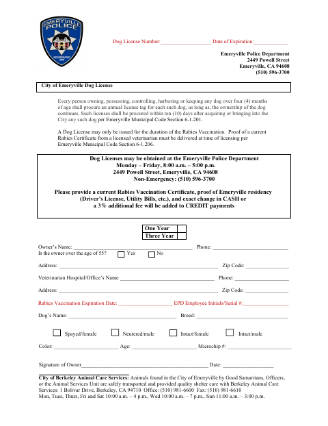 First page of the Dog License Application