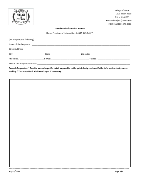 First page of the Freedom of Information Request