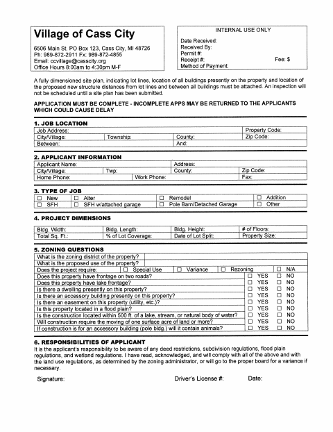 First page of the Zoning Permit Application