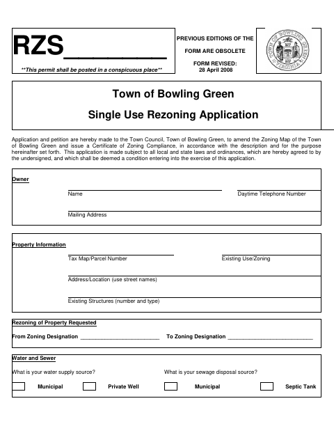 First page of the Single Use Rezoning Application