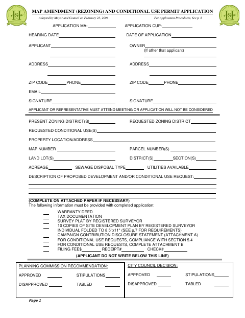 First page of the Rezoning And Conditional Use Permit Application