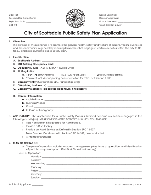 First page of the Application for Public Safety Plan