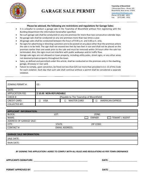 First page of the Garage Sale Permit
