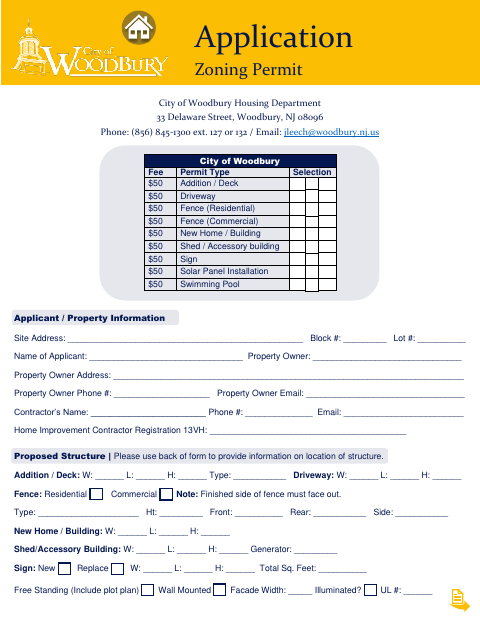First page of the Zoning Permit Application
