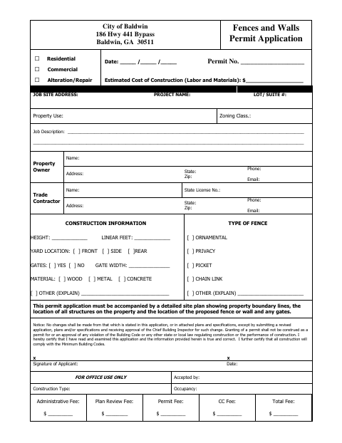 First page of the Fences and Walls Permit Application