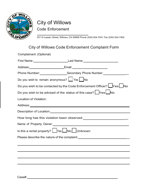 First page of the Code Enforcement Complaint Form