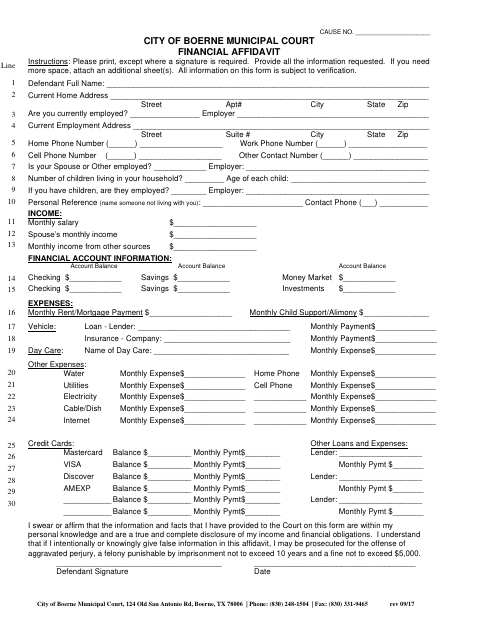 First page of the Financial Affidavit