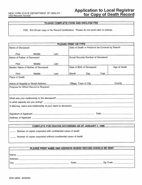 First page of the Death Record Request