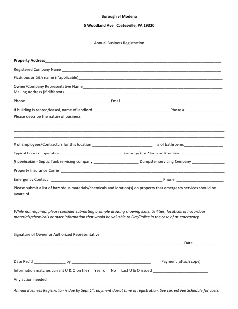 First page of the Annual Business Registration