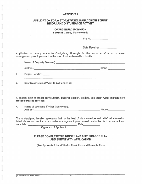 First page of the Storm Water Management Permit Application