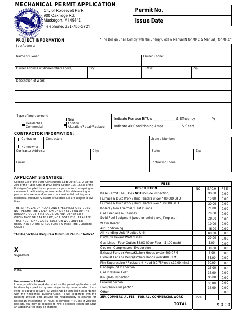 First page of the Mechanical Permit Application
