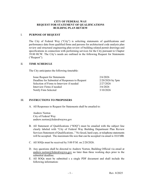 First page of the Request for Statement of Qualifications Building Plan Review