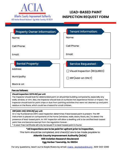 First page of the Lead-Based Paint Inspection Request Form