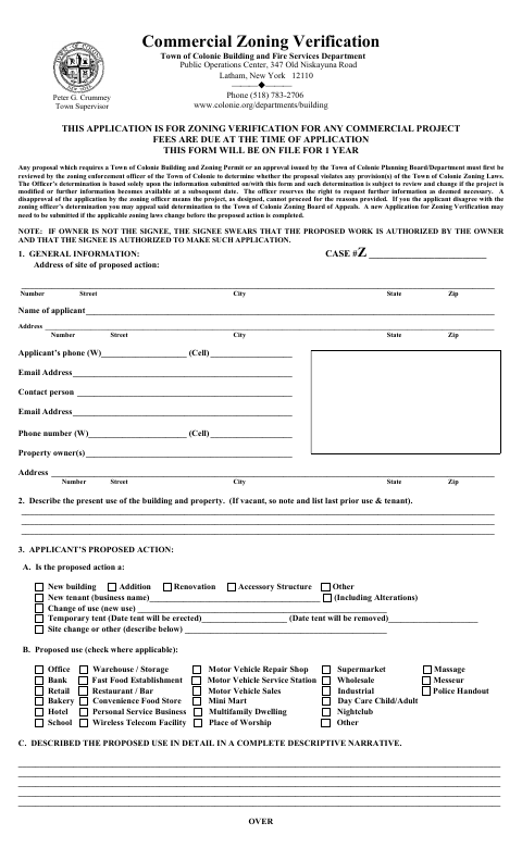 First page of the Commercial Zoning Verification