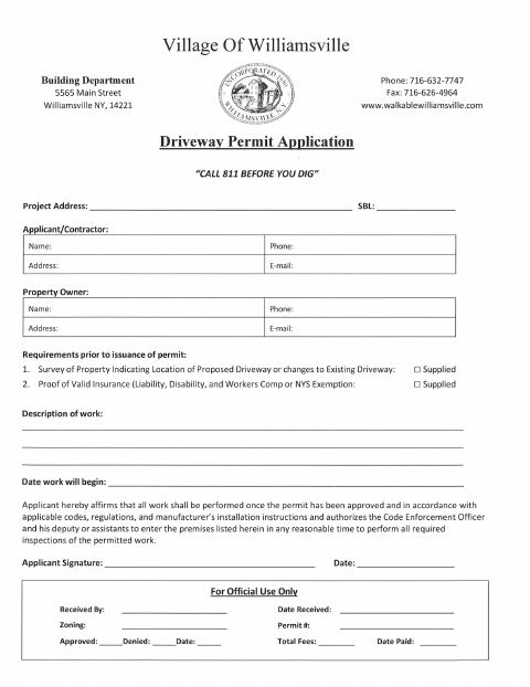 First page of the Driveway Permit Application