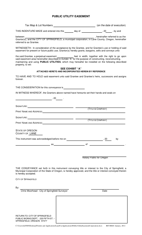 First page of the Public Utility Easement