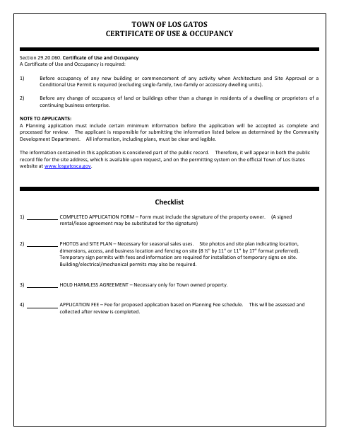 First page of the Certificate of Use & Occupancy