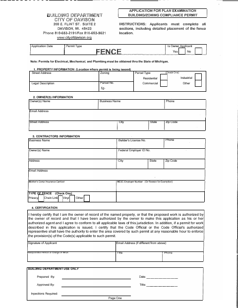 First page of the Fence Permit Application