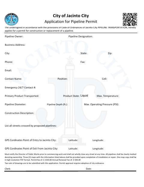 First page of the Application for Pipeline Permit