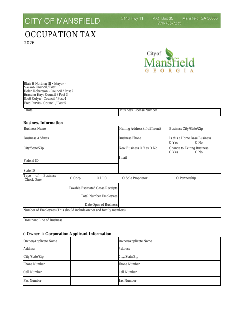 First page of the Business License Application