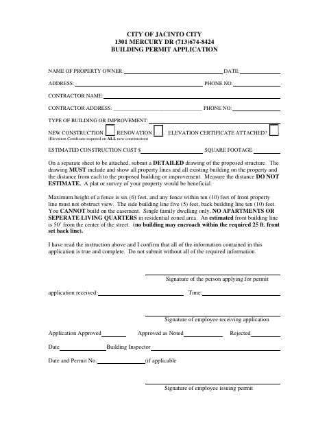 First page of the Building Permit Application