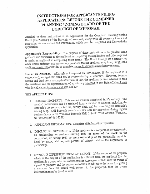 First page of the Combined Planning and Zoning Board Application