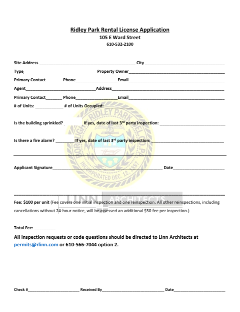 First page of the Rental License Application