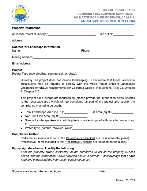 First page of the Landscape Information Form