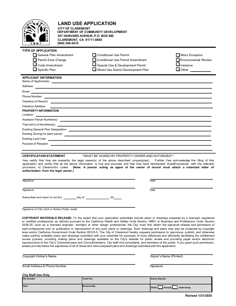 First page of the Land Use Application