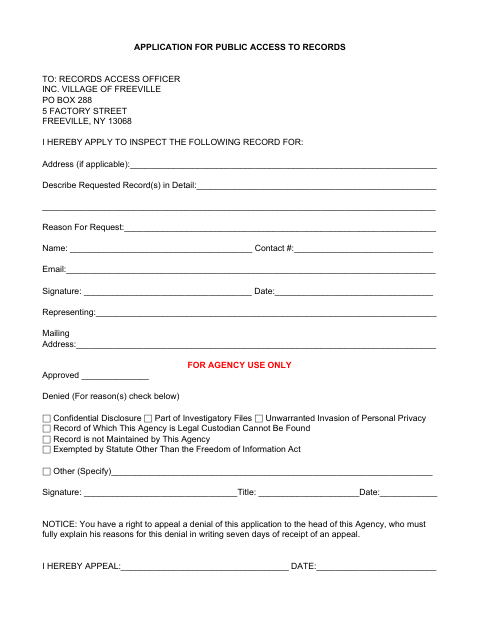 First page of the Application for Public Access to Records