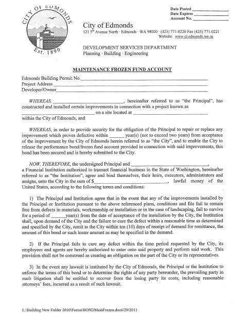 First page of the Maintenance Frozen Fund Account