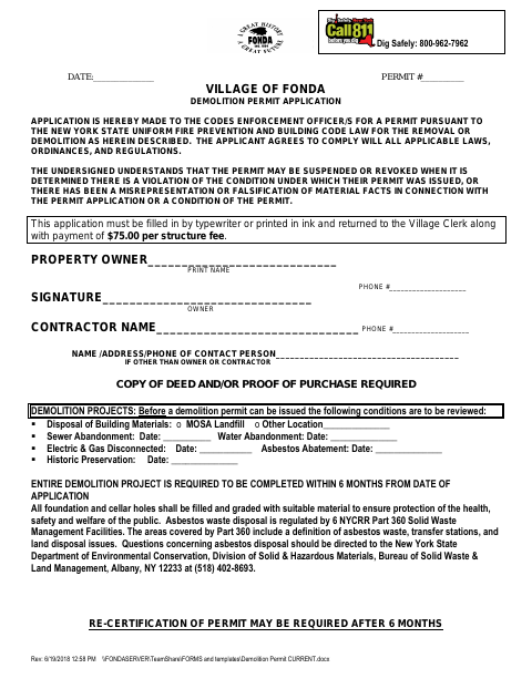 First page of the Demolition Permit Application