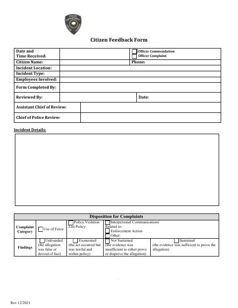 First page of the Citizen Feedback Form