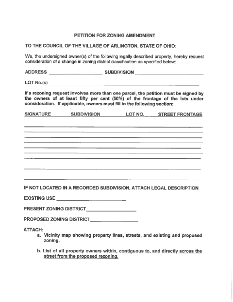 First page of the Petition for Zoning Amendment