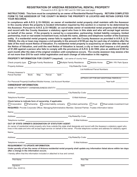 First page of the Registration of Arizona Residential Rental Property