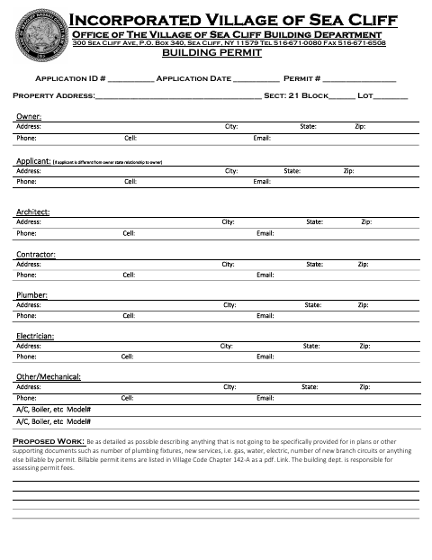 First page of the Building Permit Application
