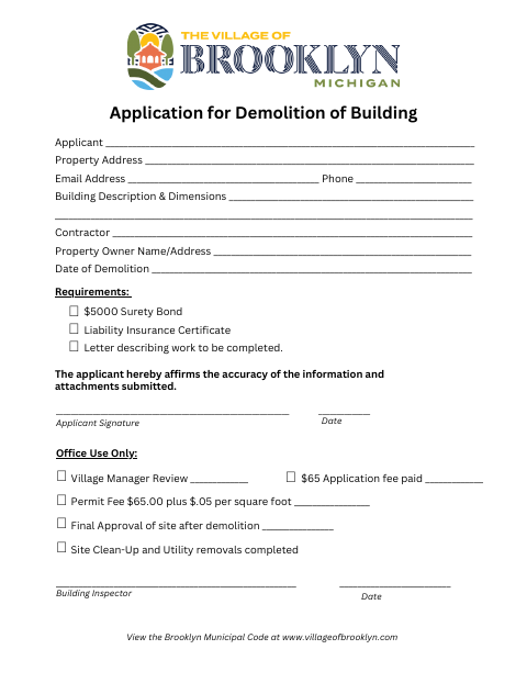 First page of the Application for Demolition of Building