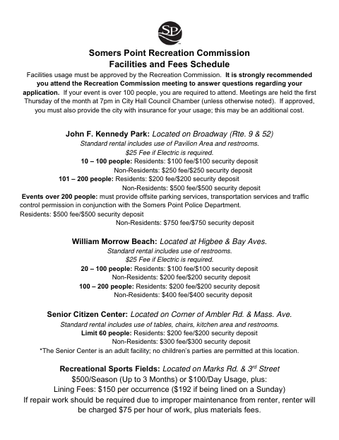 First page of the Facilities Use and Rental Application
