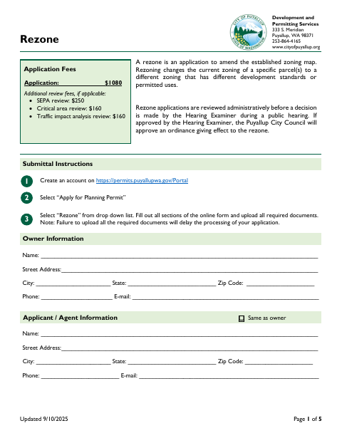 First page of the Rezone Application
