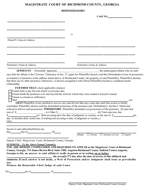 First page of the Dispossessory Affidavit