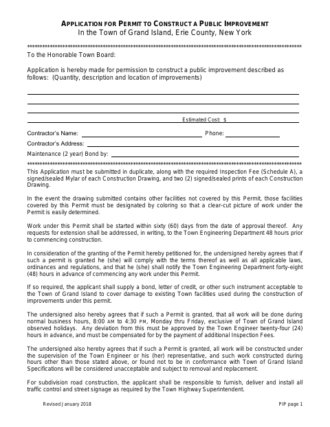 First page of the Application for a Public Improvement Permit