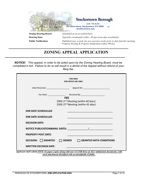 First page of the Zoning Hearing Board Appeal Application